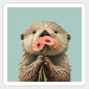 Floral Sea Otter Art Sticker